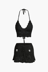 Marina | Häkel-Zweiteiler mit Crop-Top & Minirock – Schwarz