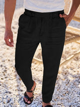 Nichols – Locker Sitzende Hose Aus Leinen Mit Kordelzug – Schwarz