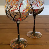 Vier Jahreszeiten Baum Weingläser - Hand gemalt Kunst – Sommer