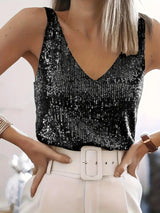 Uma – Elegantes ärmelloses Top mit Pailletten – Schwarz