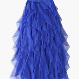 Damenrock Elegante Mehrlagige Volant Romantisches Festkleid – Blau