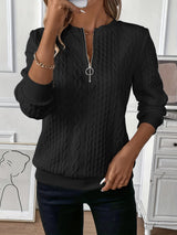 Elysha™ - Texturiertes Quarter-Zip Pullover – Schwarz (Fast ausverkauft)