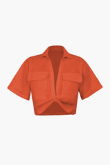 Janice | Stylisches Kurzarm Crop Shirt mit kragen – Orange