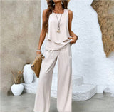 Lina - Zweiteiliges Set mit floralem Druck und ärmellosem Oberteil – Beige