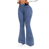 Damenjeans mit hohem Bund und dehnbaren Beinen – Hellblau