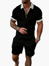 Set aus Polo und Shorts im lässigen Stil für Herren – Sommerliche entspannte Eleganz – Schwarz-Weiß