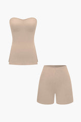 Athena | Elegantes Zweiteiler-Set mit Bustier-Top & Shorts – Khaki