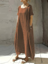 Anuradhi - Lässiges Langes Kleid Mit Weiten Ärmeln – Kaffee