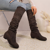 Overknee Stiefel Damen | Schlupfform mit Niedrigem Blockabsatz – Braun