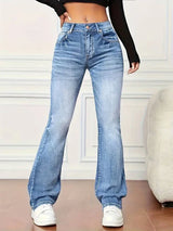 Ausgestellte jeans im vintage-look mit stretch – Blau