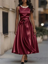 Sabine - Elegantes Midikleid mit Schleife – Rot
