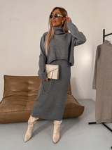 Damen Strickkleid Rollkragen – Grau