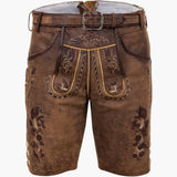 Traditionelle bestickte kurze Lederhose für Herren - Oktoberfest 2025 – Braun