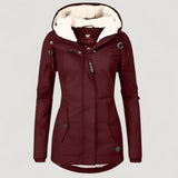 Elva | Warme Damenjacke mit Kapuze – Rot
