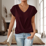 Aubrey | Herzausschnitt Kurzarm T-Shirt – Burgunderrot
