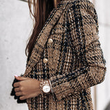 Damen-Blazer mit Karomuster | gestrickte Struktur – Braun