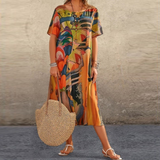 Dina Elegantes Abstraktes Harmonie Midi-Kleid – Orange