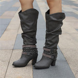 Vivian | Blockabsatz Gepolstert Kniehohe Stiefel – Grau