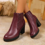 Yardenit - Stiefel Mit Klobigem Absatz Aus Echtem Leder – Weinrot