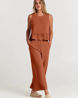 Damen Lässig Leichte Zweiteiliges Set | Hose und Oberteil – Orange