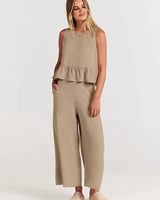 Damen Lässig Leichte Zweiteiliges Set | Hose und Oberteil – Grau