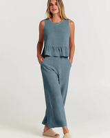 Damen Lässig Leichte Zweiteiliges Set | Hose und Oberteil – Hellblau