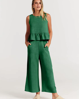 Damen Lässig Leichte Zweiteiliges Set | Hose und Oberteil – Grün