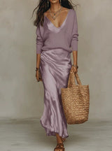 Nelena - Elegantes Midikleid Mit Pullover – Purple