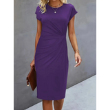 Damen-Midikleid mit Kurzarm | formale Linienführung – Violettblau