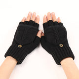 GloveGleam – Gestrickte Fingerlose Flip Handschuhe – Schwarz