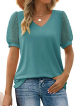 Susan - Damen V-Ausschnitt Mesh-Ärmel Freizeitoberteil – Pfauenblau