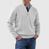 Ben | Modischer Warmer Pullover Mit Halbem Reißverschluss – Hellgrau
