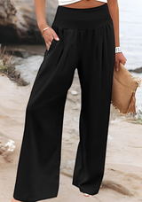 Otylia | Lockere Strandhose mit weitem Bein – Schwarz