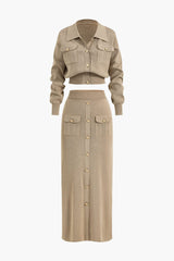Aviana | Strick-Set mit Blazer und Rock – Khaki