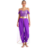 Damen Fantasy Halloween Jumpsuit | Schulterfrei im Harem-Stil – Lila
