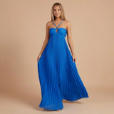 Nancy - Faltenrock Halter Cut-Out Maxikleid – Dunkelblau