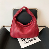 Estelle - Große handgewebte Schultertasche für Damen – Rot