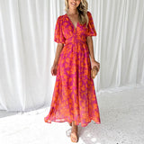 Kathy - Elegantes Maxikleid mit V-Ausschnitt – Rose