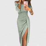 Caitlin | Trendy Maxikleid – Silbergrün