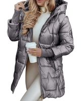 Nolwen | Eleganter Wintermantel mit Kapuze und Wattierung – Grau