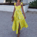 Isabella - Midikleid mit romantischem Blumendruck und schmeichelhaftem Schnitt – Gelb