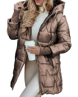Sorelle| Eleganter Wintermantel mit Kapuze und Wattierung – Braun