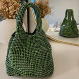 Glitzernde Strass Abendtasche Damen – Mini Clutch mit Schulterkette – Grün