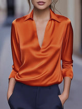 Nadene - Prämie Bluse Mit V-Ausschnitt – Orange