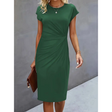 Elegantes Midi-Kleid Damen Kurzarm – Business & Anlass – Dunkelgrün