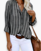 Damen Trendige Gestreifte Hemd | Elegante Stil – Grau