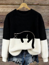 Klaisey™ - Damen-Sweatshirt mit Katzenmotiv – Schwarz