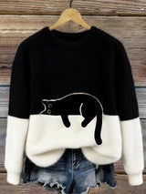 Zaidia – Gemütlicher Strickpullover Mit Süßer Katze – Schwarz