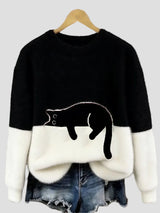 Luna | Damenpullover mit Katzenmotiv – Schwarz