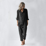 Tessa - Entspannter Frühlings-Jumpsuit mit Knopfleiste – Schwarz